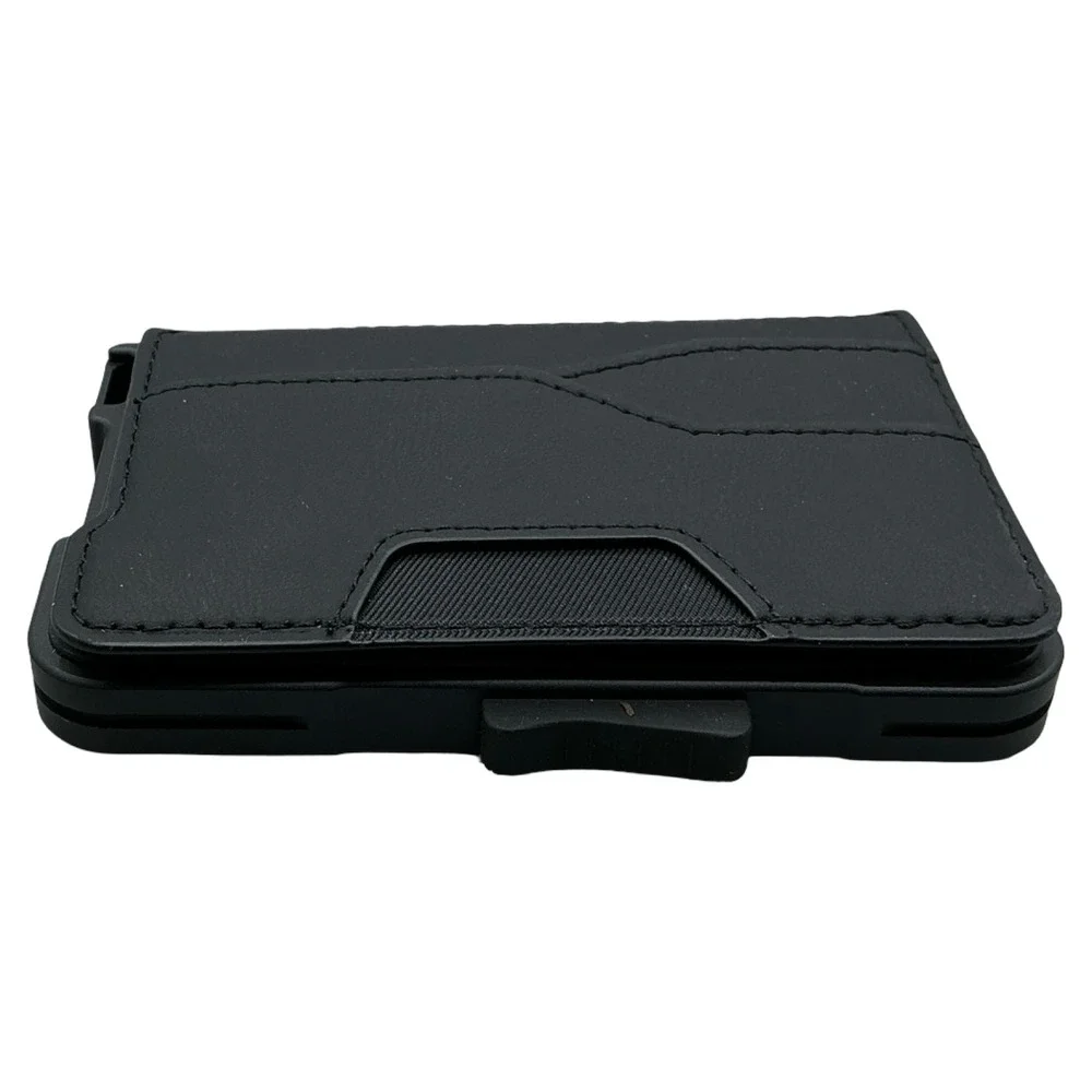 Tizmuo Minimalist RFID Blocking Pop Up Card Holder Wallet Black Leather Slim